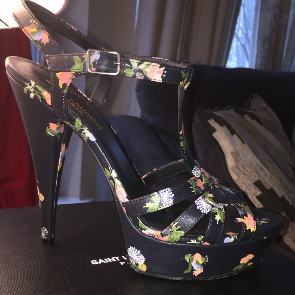 Saint Laurent hight heel leather up sandals...